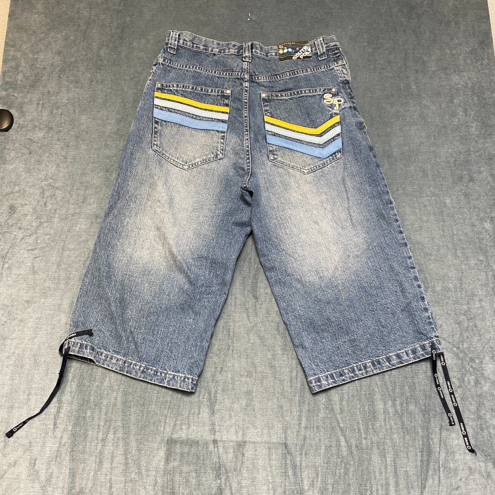 Y2K Southpole Capri Jeans Womens 36x19 Blue Denim Cotton Light Wash Drawcord Hem